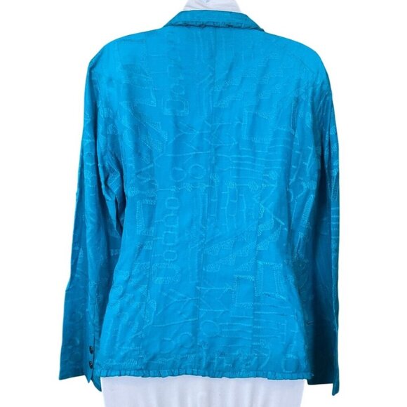 Chicos Lightweight Decorative Stitch Long Sleeve Ruffled Blazer Silk/Linen Sm - Picture 3 of 7